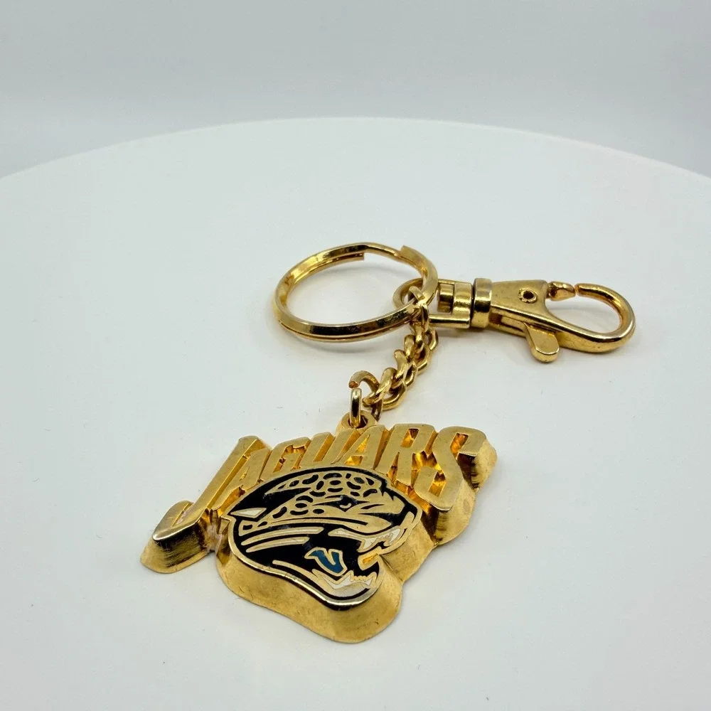 Vintage Y2K Jacksonville Jaguars NFL Gold Tone Enamel Mascot Keychain Key Ring